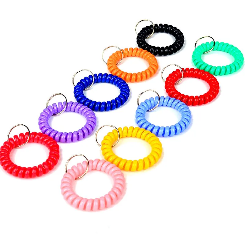 Candy Color Bracelet Keychain Spiral Wrist Coil Keyring For Men Women Sports Gym Pool Beach Wristbands Car Key Chain Accessorie