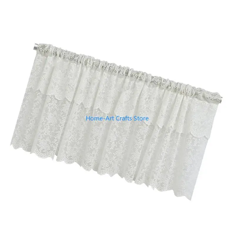 Y3NA Delicate Floral Lace Curtain With Color Pins White Sheer Kitchen Voile Curtain