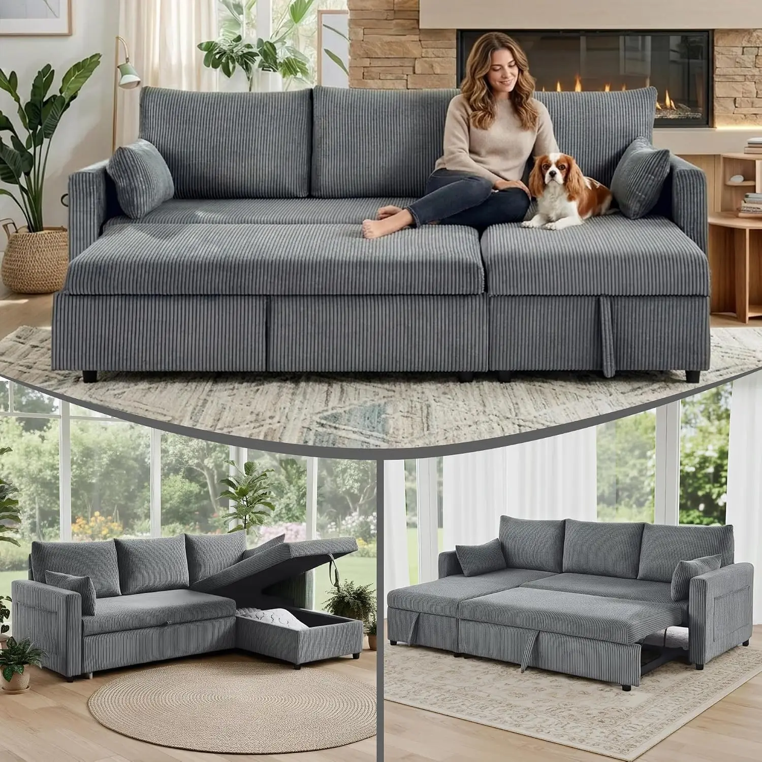 Sleeper Sectional Sofa, 85.43