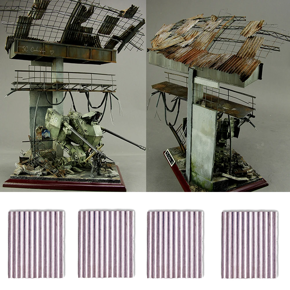 Scale 1/35 Micro Steel Shed Corrugated Tile Model Diy Military Sand Table Scene Layout Buling Landscape Diorama Materials 8Pcs