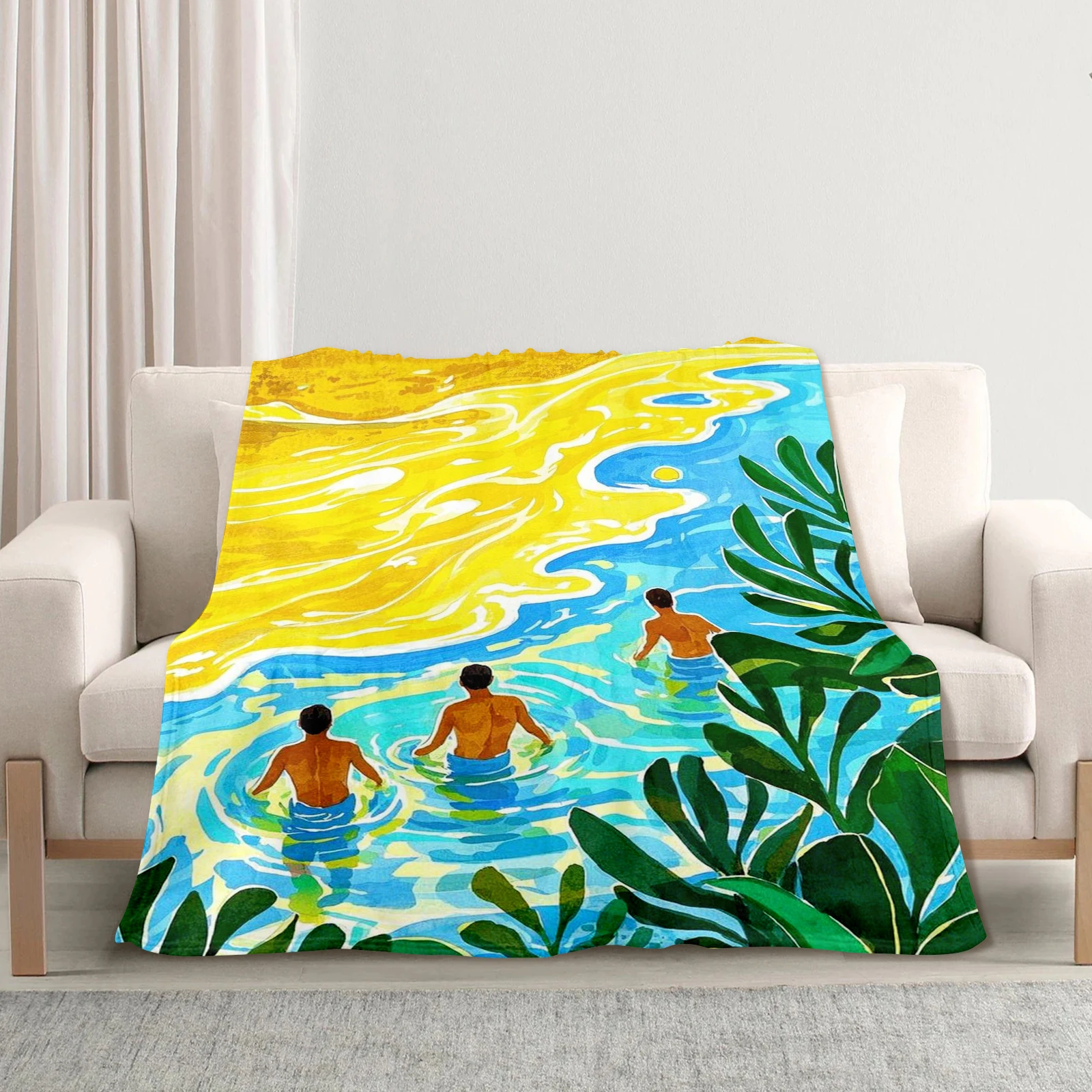 

Cartoon Characters Playing By The Sea Blanket Perfect For Gifting Adds Fun And Warmth To Home Decor