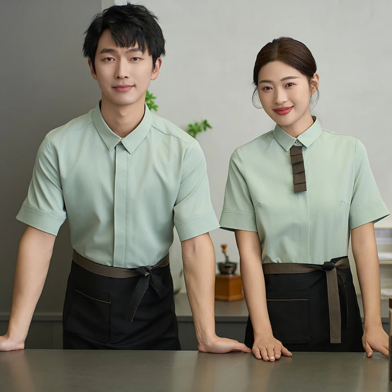 Bakery Short Sleeve Working Coat Waiter/waitress Kitchen Workwear Restaurant Staff Uniform Canteen Soft Clothes Work Tops