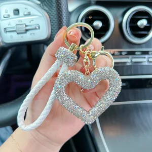 Creative Hollow out Ceramic Clay Full Diamond Love Key Chain Leather Rope Sticking Water Diamond Car Key Pendant Simple 10 best sales diamond key chain - №6