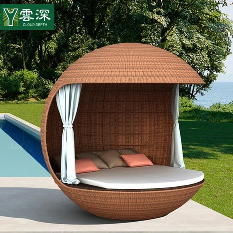 

Villa outdoor leisure bed, sofa bed hotel terrace waterproof rattan furniture