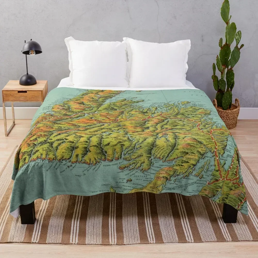 

1960 Vintage Map of Newfoundland Throw Blanket Anti Shedding Soft Fuzzy Blanket for Home