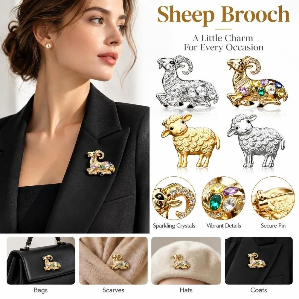 Gifts Shiny Rhinestone Sheep Brooch Inlaid Alloy Lapel Pin Decorative Sparkling Clothing Fixing Pins Coat Scarf Decoration