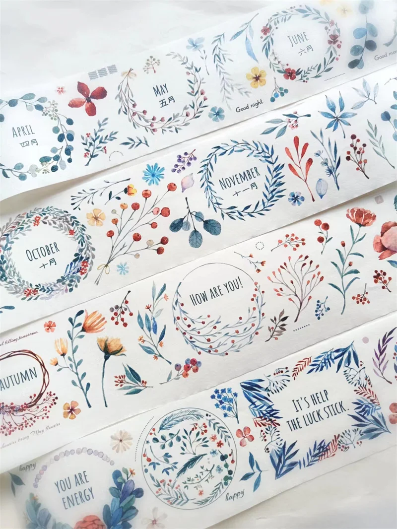 6cm Wide Flower Branches Washi Pet Tapes Vintave Journaling Decoration Adhesive Stickers Planner Card Stationery