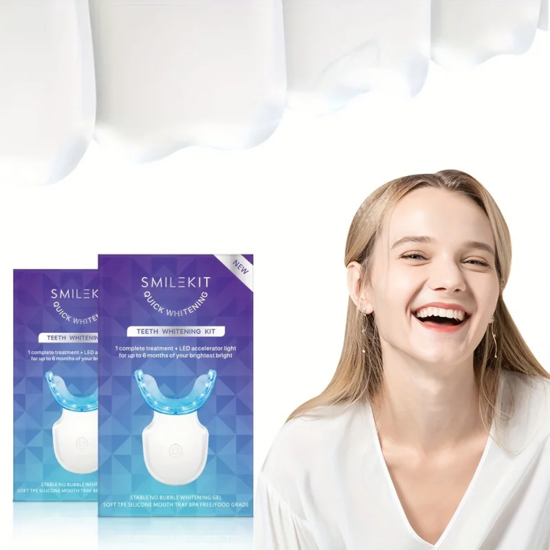 Rechargeable teeth whitening kit with led blue light accelerator