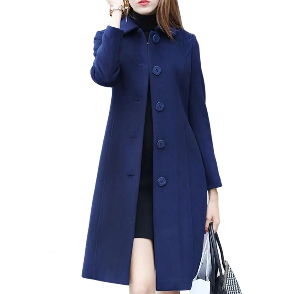 New Fashion British Solid Button Wool Coat Women Long Sleeve Jackets Woman Elegant Pocket Slim Outfit Mujer