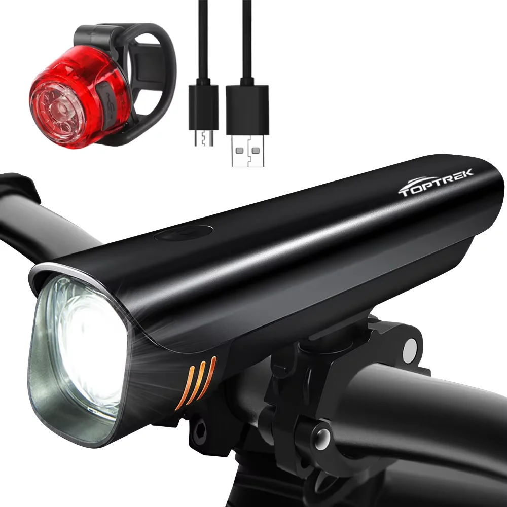 

Toptrek Bicycle Light IPX5 Waterproof LED Bike Headlight Cycle Flashlight Handlebar USB Charging MTB Road Cycling Light Sets