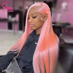 Peluca de cabello humano liso con encaje Frontal para mujeres negras, color rosa, 13x6, 13x4, HD, 250 de densidad, 613