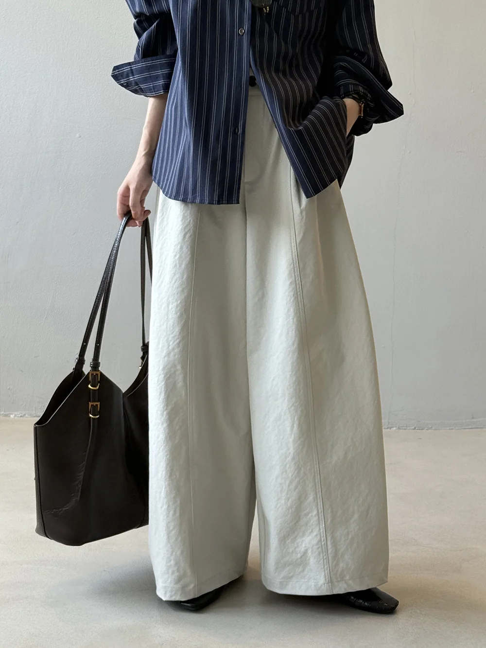 Cintura alta calças de perna larga para mulheres em forma de pêra outono 2025 estilo coreano calças casuais emagrecimento solto ajuste versátil