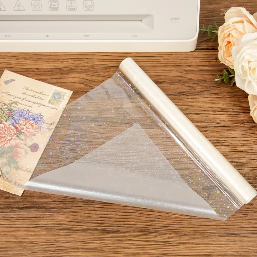 

BOPP Holographic Precoated Film 22x500cm;Clear Waterproof Scratch-Proof Thermal Laminating Film Roll Laminators DIY Paper Crafts