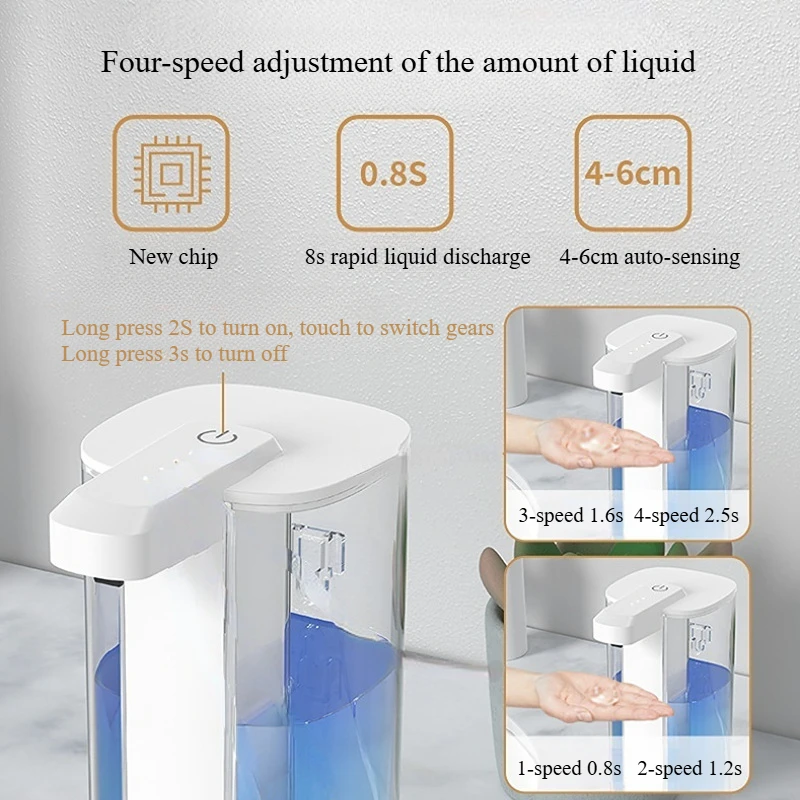 Automatic Sensor Soap Dispenser Rechargeable Wall Mounted Bathroom Multiple Liquid Dispenser Soap Pump 500ml 4 Adjustable Levels
