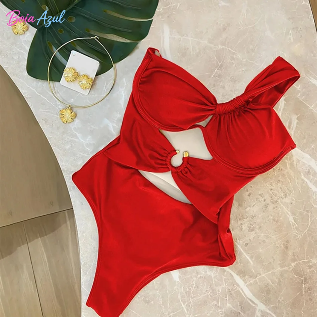 Traje de baño de una pieza con diseño de nudo retorcido y aberturas para mujer, traje de baño de invierno, monokini.