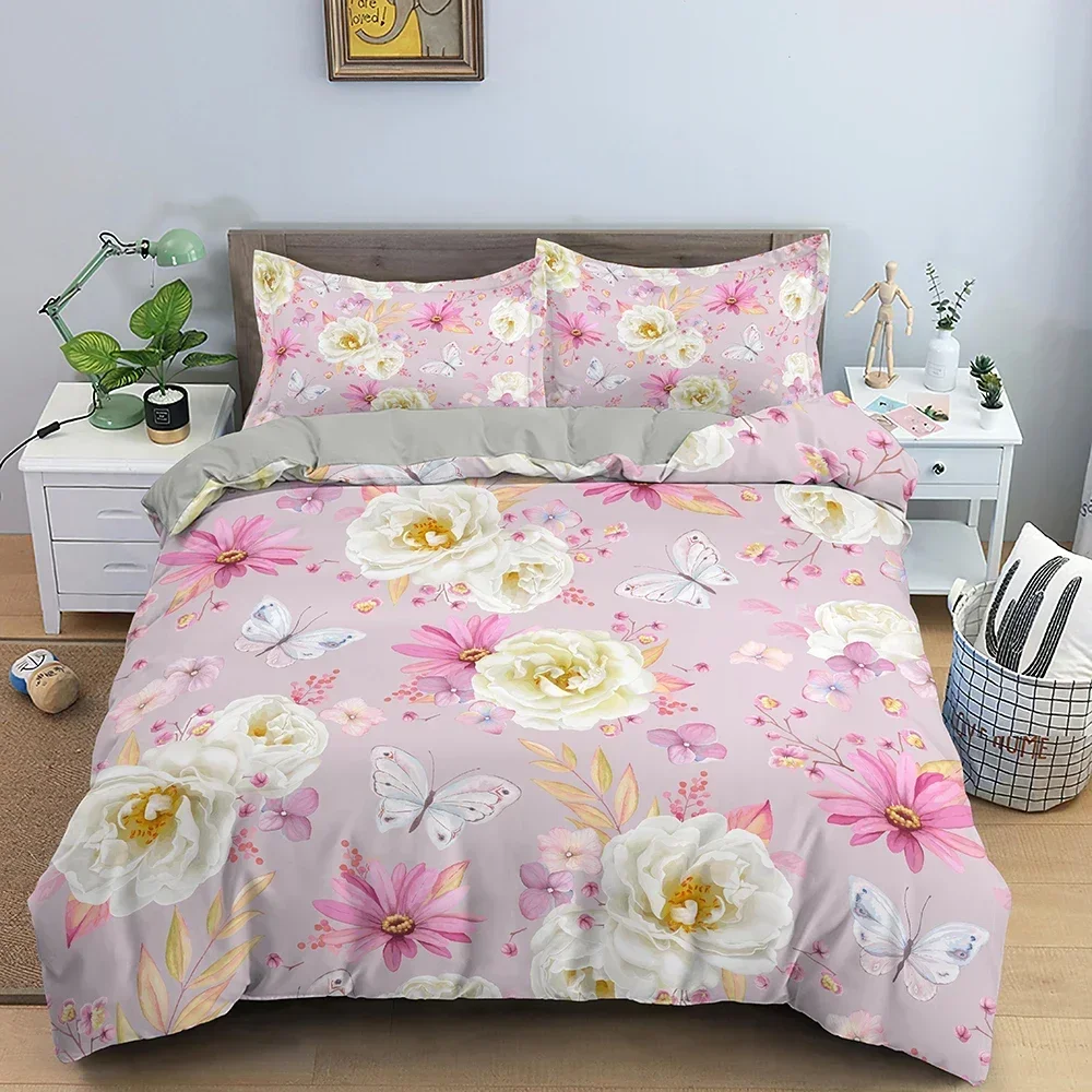 Beautiful Floral Flowers Comfortable Duvet Quilt Cover Pillowcase Bedding Set Children Bedroom Decoration Home Textile