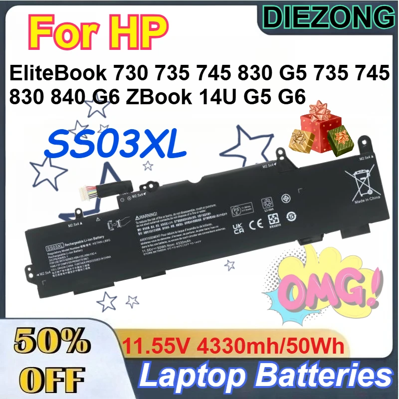

11.55V 4330mh/50Wh SS03XL Li-ion Battery for HP EliteBook 730 735 745 830 G5 735 745 830 840 G6 ZBook 14U G5 G6 Laptop Batteries