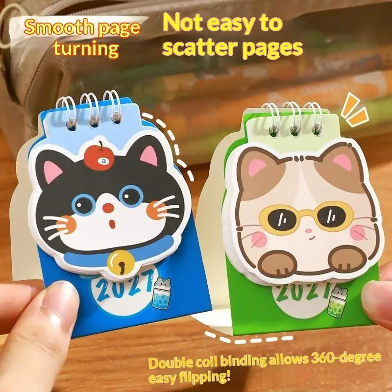 2027 Mini Desktop Calendar Cartoon Cat Prints Desk Calendar Portable Office Home Decoration