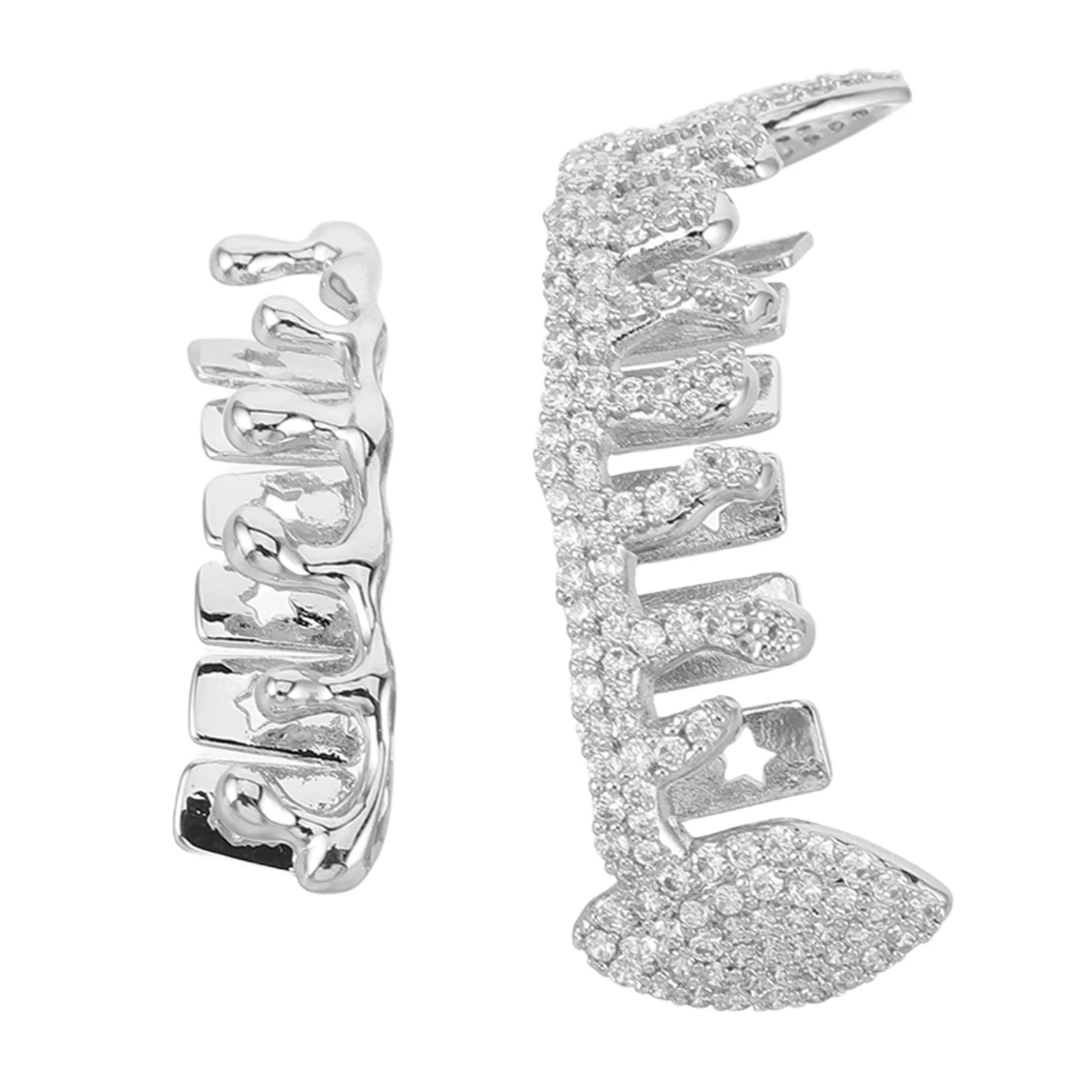 

2Pcs Hip Hop Teeth Grill Irregular Metal Front Tooth Cap Fake Grills Jewelry for Adults Mouth Grill Props Street Style Rapper