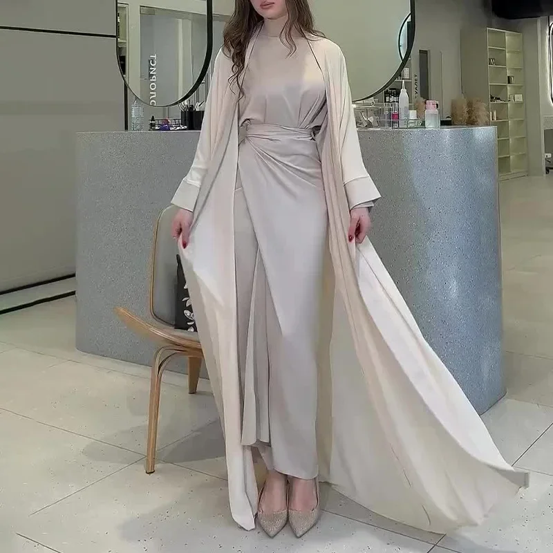 Ramadan eid abaya vestido para mulher 2 peça conjunto feminino dubai saudita islam marrocos kaftan festa longo robe aberto abayas vestidos