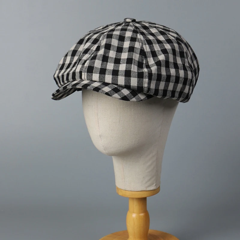 Octagonal Cap Women Men Hat Newsboy Plaid Breathable Accessory For Outdoor Summer Spring Autumn Casual Travel