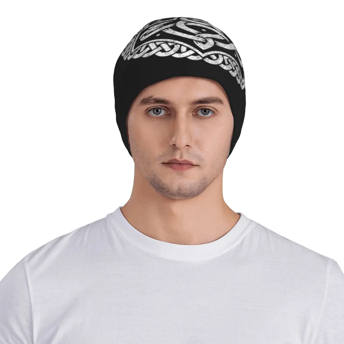 Gorro de esquí fino con símbolo de mitología celta nórdica para hombre y mujer, sombrero de doble capa para exteriores, martillo de Thor