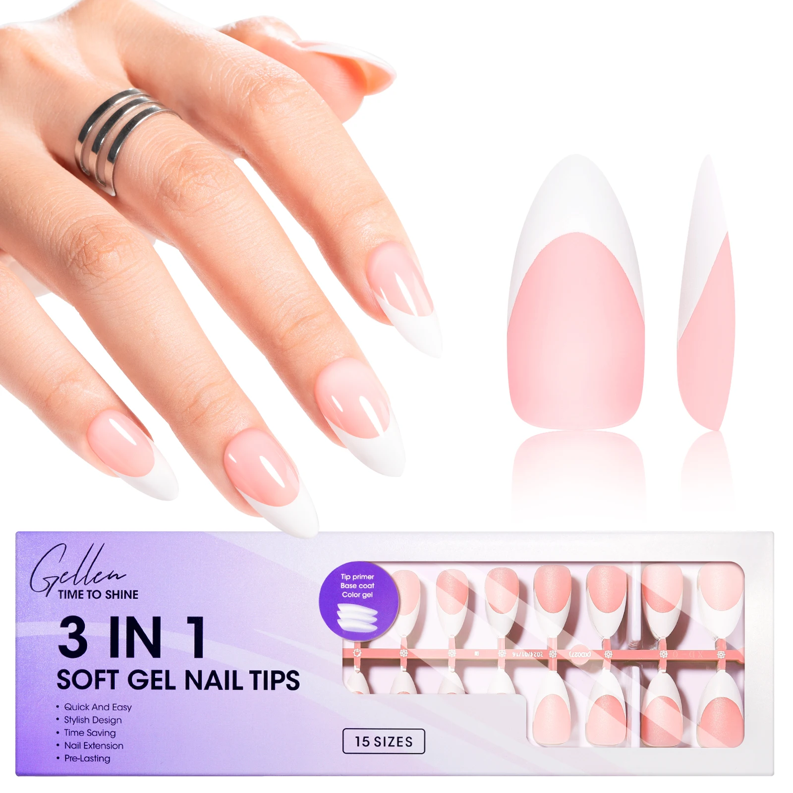 

GELLEN Almond False Nails 150pcs Medium Length Soft Gel Press On Nails Milky White Pink French Design Salon Quality DIY