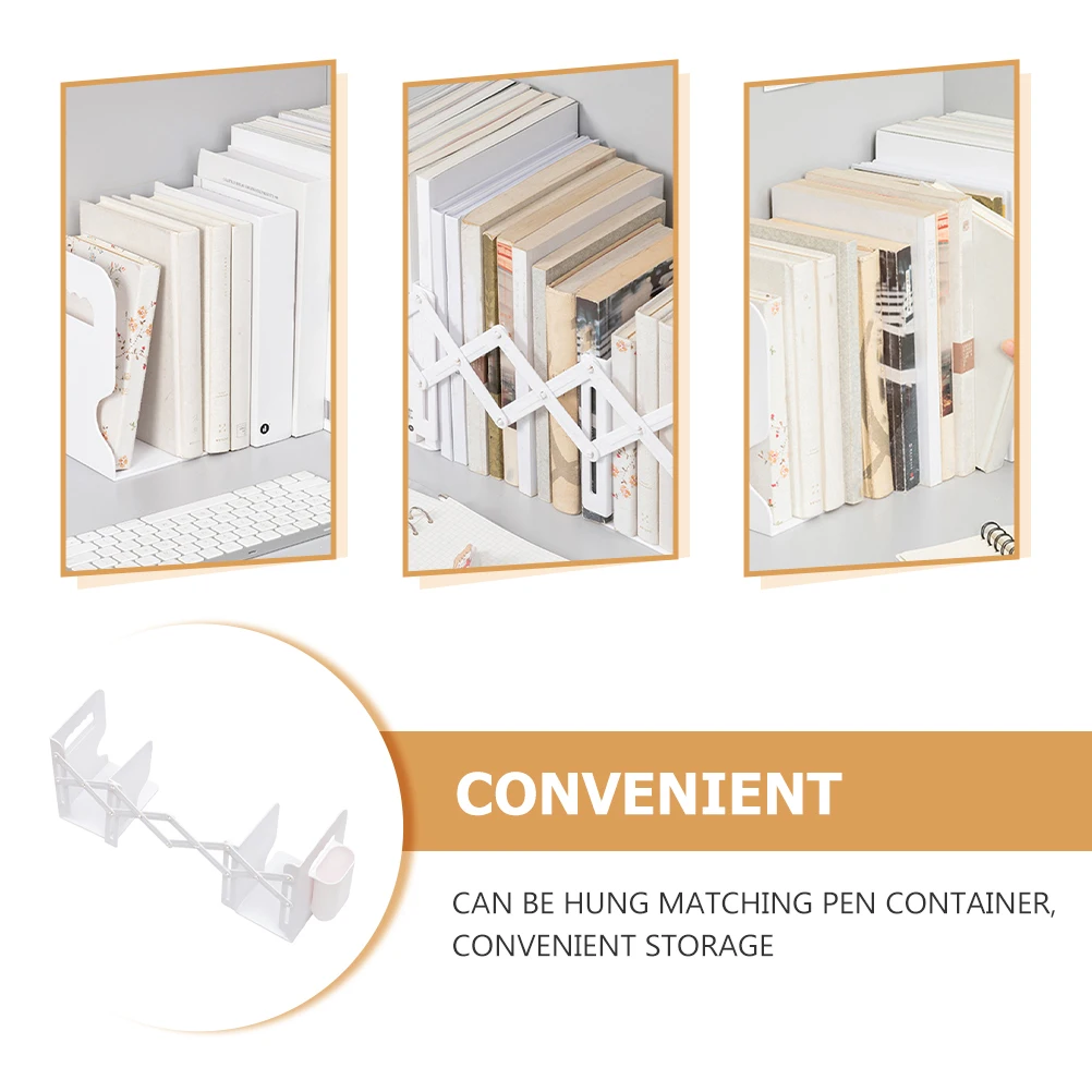 

Telescopic Bookshelf ABS Material Adjustable Bookends Office Holder for Pen Decorative Holds Books Magazines
