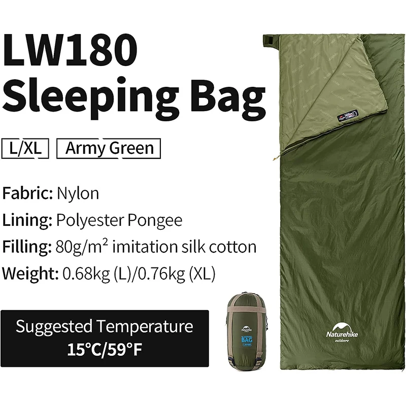 Naturehike-Ultralight Cotton Sleeping Bag, Lw180, Spring, Summer, Outdoor, Hiking, Camping