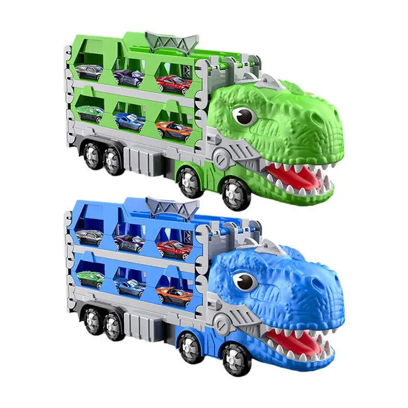 

Dinosaur Truck Toys Foldable Race Track and 2-Player Race Mode Transformed Dinosaur Hauler Truck Toy with 12 Dinosaur Cars