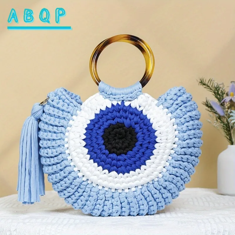 

Lightweight Boho Chic Tassel Woven Handbag Large Capacity Geometric Design with Fixed Strap Casual Outings Shoulder Bags
