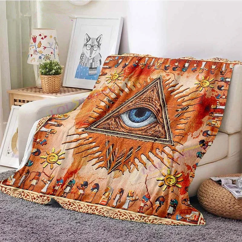 Evil Eye Blanket Turkish Nazar Spiritual Art Blanket Vintage Mid Century Flannel Blanket Sofa Chair Throw Blanket Travel Blanket