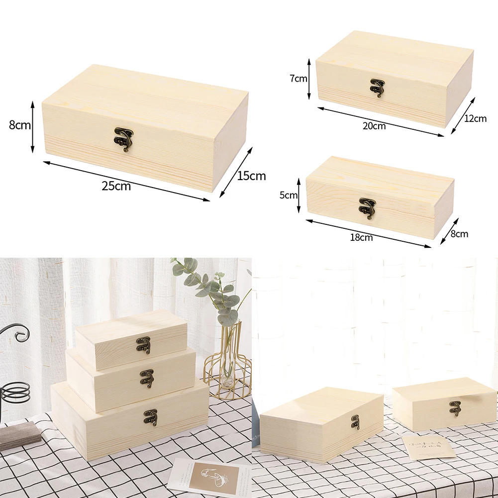 Retro Wooden Storage Box Plain Wood With Lid Multifunction Hinged Boxes Gift Packing Jewelry Case Box Home Storage Tool