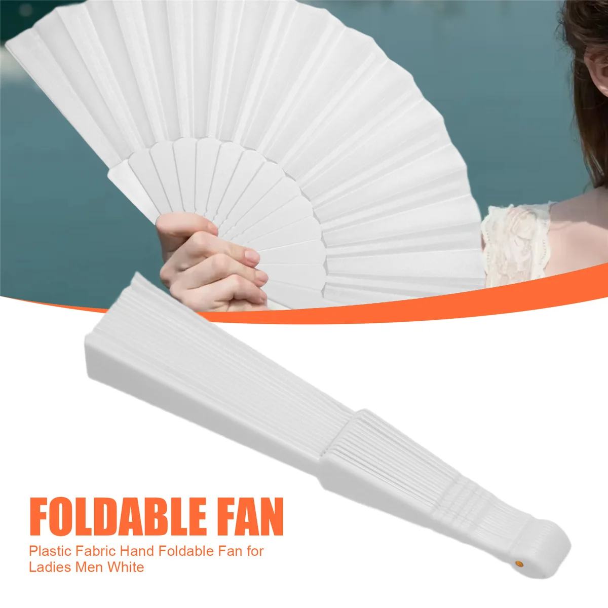 AD11 Ручной складной веер из пластиковой ткани для женщин и мужчин, белый