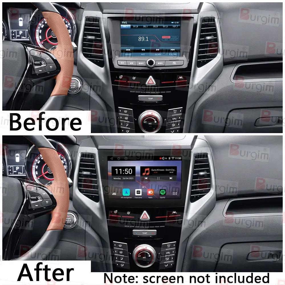 Burgim Car Android Radio Frame For SsangYong Tivoli LUVi 2015-2019 9 inch Stereo Panel Fascia 16PIN Harness Wire Power Cable