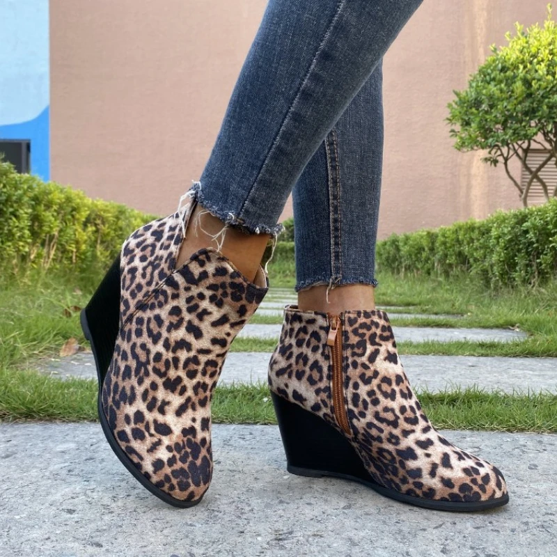 2024 New Women Pumps Boots High Quality Lace-up European Ladies Shoes PU High Heels Boots Plus Size 42 43 Wedge Heel Boots