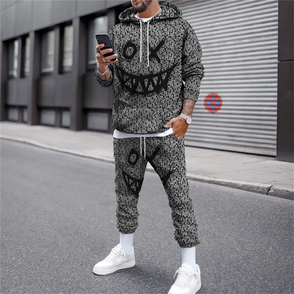 Männer Trainingsanzug Set Lächeln 3d Gedruckt Hoodies Anzüge Jogger Casual Sweatshirts Jogginghose 2 Stück Herbst Winter Hip Hop Mann Kleidung