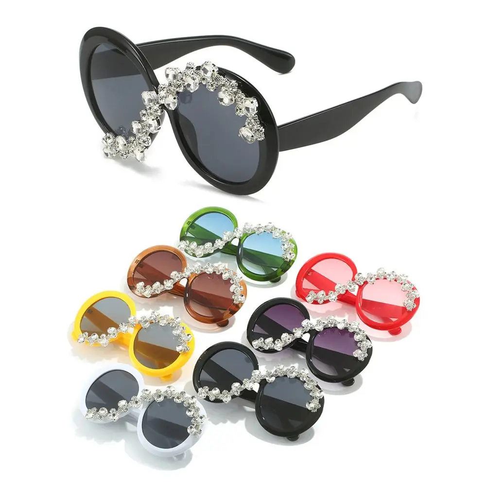 

Rhinestone Decor Round Frame Sunglasses Oversized Asymmetrical Design Y2K Shades UV400 Protection Eyeglasses