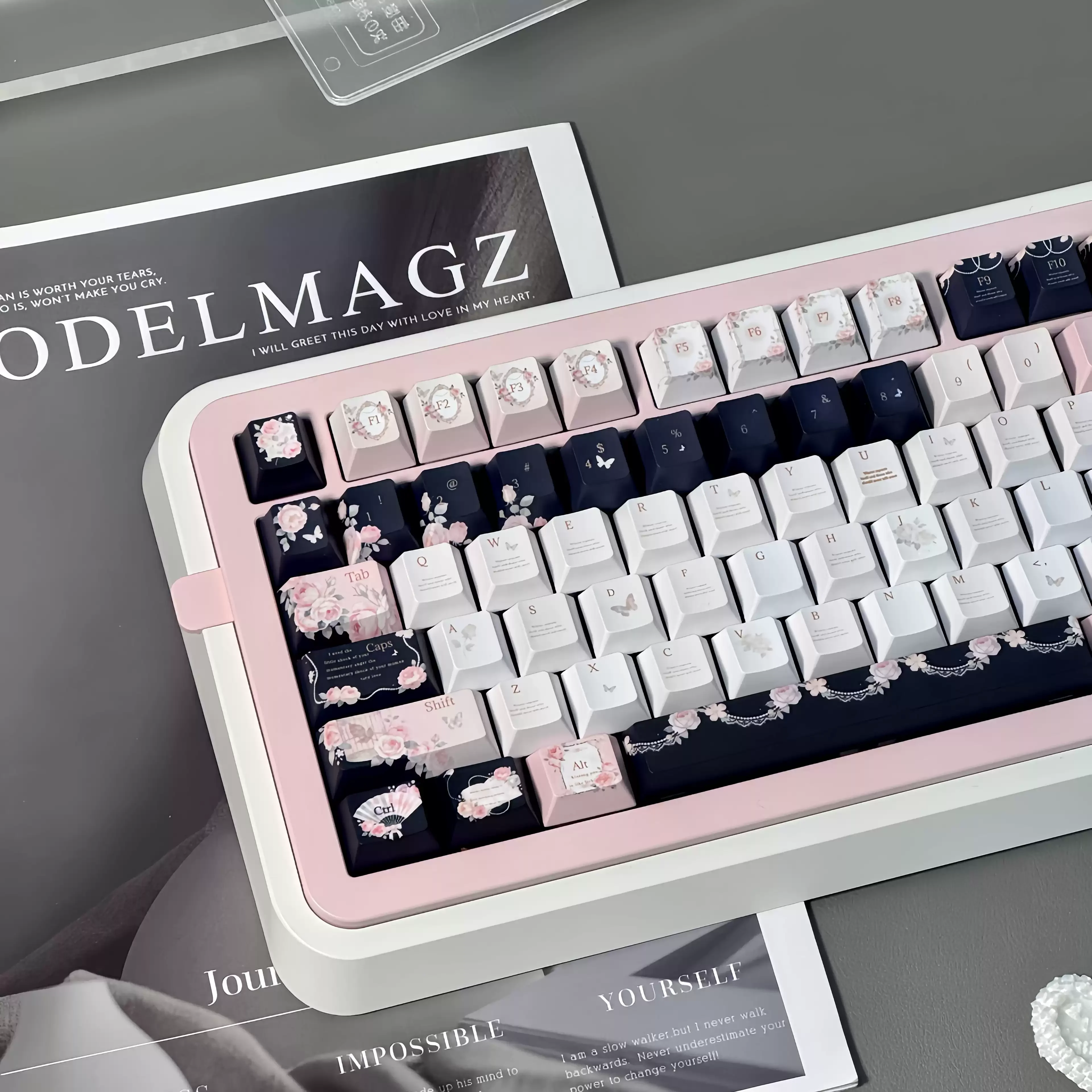 Flower Pink Theme Keycaps Set PBT Sublimation Custom Keyboard Keycaps Cherry Profile Key Cap for Mechanical Keyboard Accessories