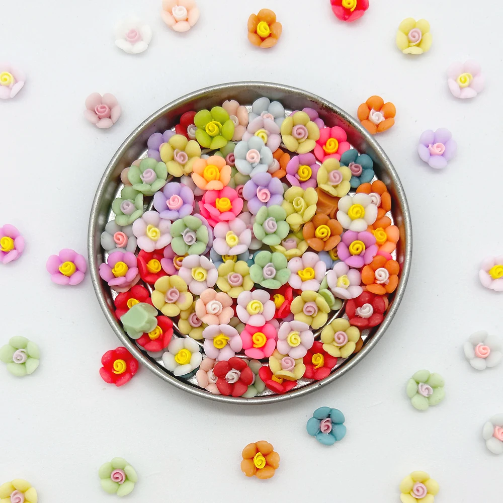 8mm 3D Resin Flower Nail Art Decoration Flat-back 100pcs Wedding Floret Nail Charms DIY Manicure Flowers