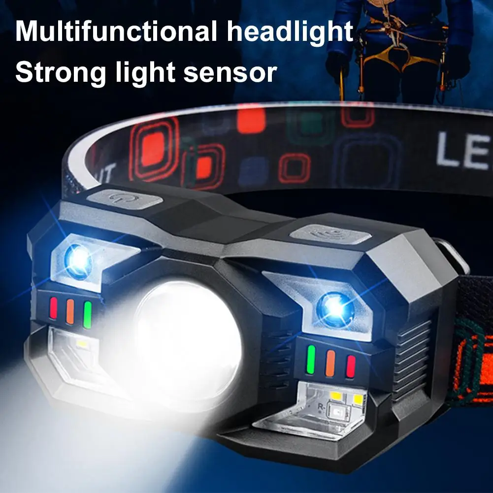 

Уличный светодиодный налобный фонарь, перезаряжаемый через USB, портативный светильник со встроенным аккумулятором, режимы освещения, налобный фонарь для рыбалки, кемпинговый фонарь