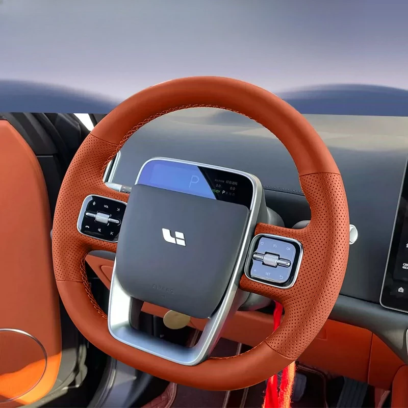 For Ideal L6 L7 L8 L9 2024-2026 Hand-stitched non-slip white Genuine Leather Car Steering Wheel Cover