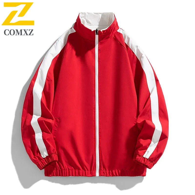 

COMXZ 2025 Мужская двусторонняя повседневная куртка с воротником-стойкой, осенняя свободная посадка, уличное легкое удобное разноцветное пальто