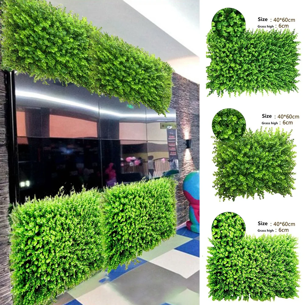 40x60cm Square Artificial Plant Mat Greenery Wall-Hedge Grass Fence Foliage Panel Lawn Plant Home Wall Garden Decoration