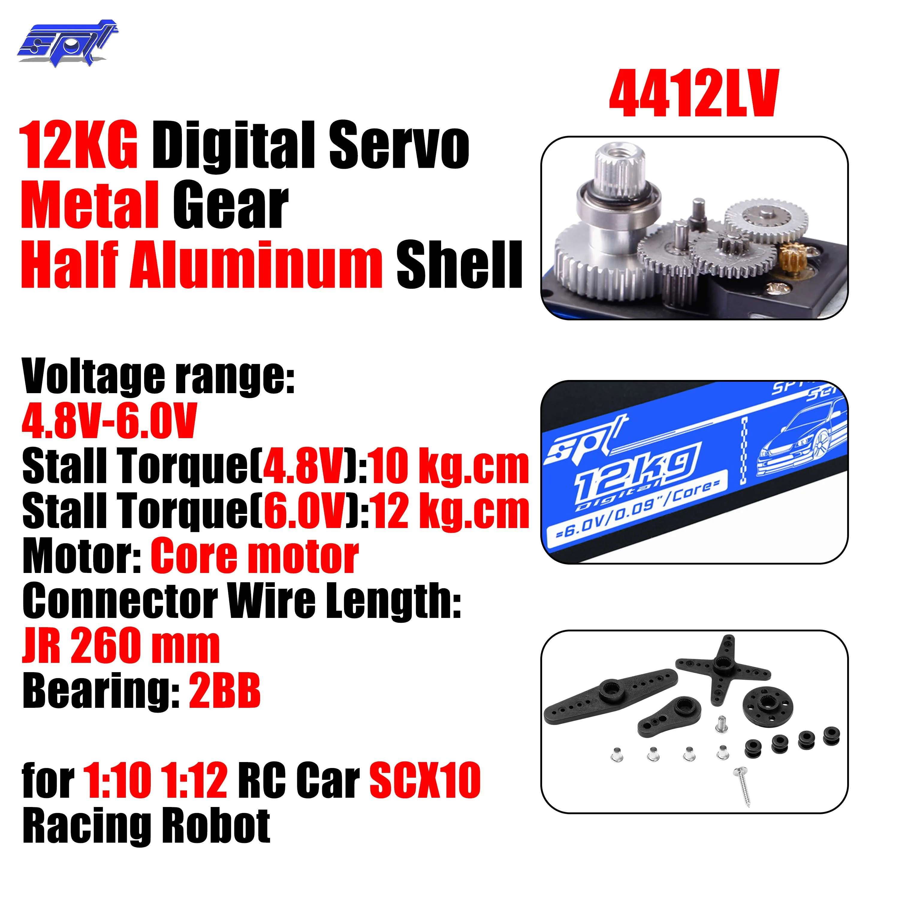 Corpo curto 180 do servo da engrenagem do metal de SPT 12KG 20KG °   Digital de baixo perfil para 1:10 1:12 RC Car SCX10 TRX4 Drift Robot Crawler Peça 3D