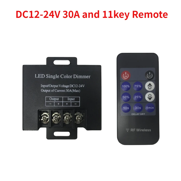 New 8A/30A LED Dimming Switch Light Tape Controller And 3Key / 11Key Wireless Remote for DC12V-24V Single Color LED Strip Dimmer