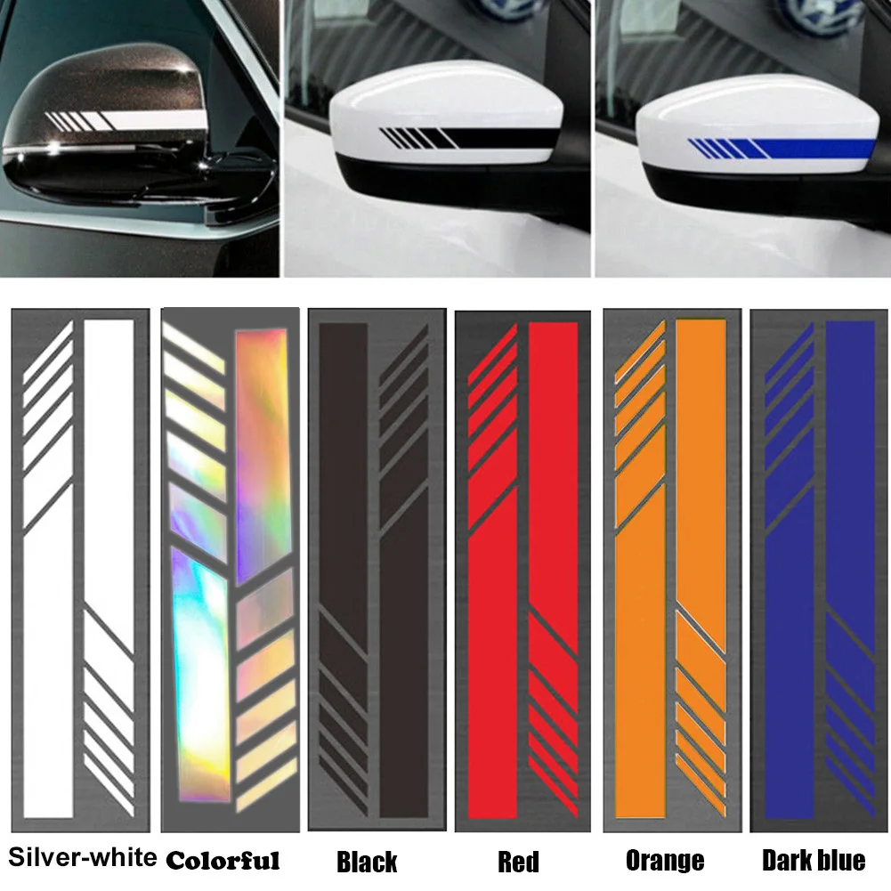 2Pcs Universal Auto Car Sticker Non Fading Fashion Color Stripe Car Sticker Racing Strips Side Rear View Mirror Decor Decal