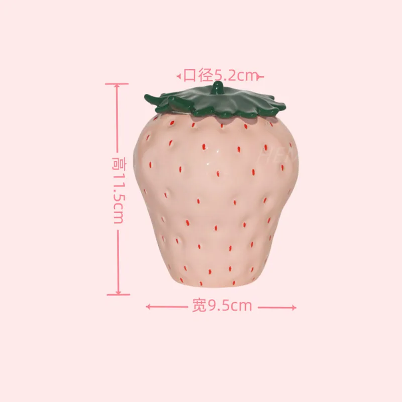 Ceramic Strawberry Tea Caddy Red Decoration Candy Jar Bedroom Jewelry Cosmetics Cotton Swab Storage Box Strawberry Ornaments New