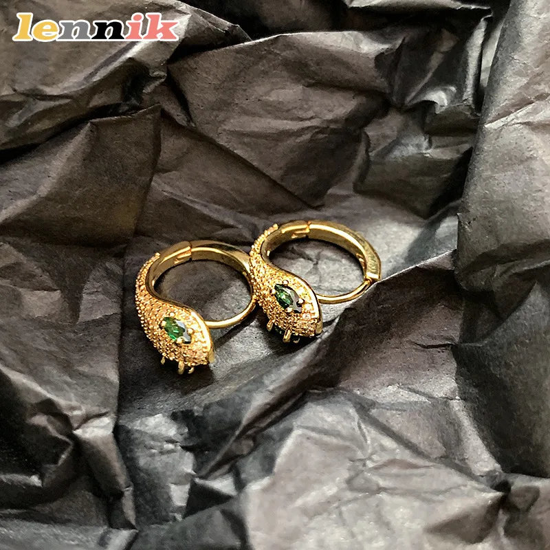 LENNIK Super Shiny Snake Ear Cuffs, Real Gold Plated & 5A Zircon Full Inlaid, Niche Design Studs, Luxury Ear Jewelry for Women