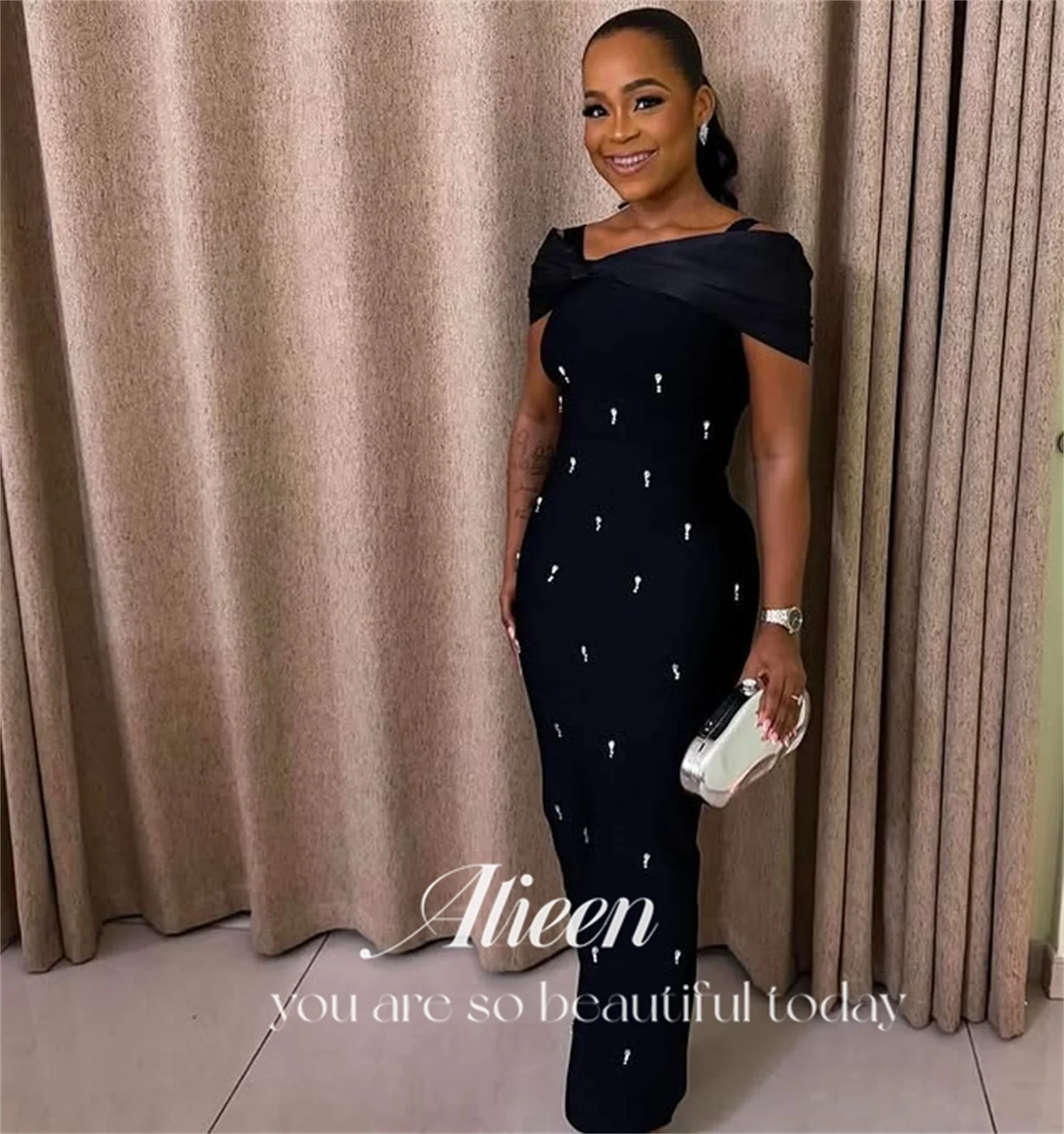 

Aileen Women's Evening Party Dresses for Special Occasions Black Customized Mermaid Diamond Decoration Prom Dress New in Dresses